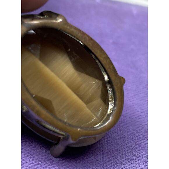 Vintage Brass Tiger’s Eye Pendant Oval Faceted Cabochon Boho Goth Fairy Artisan - Picture 12 of 13